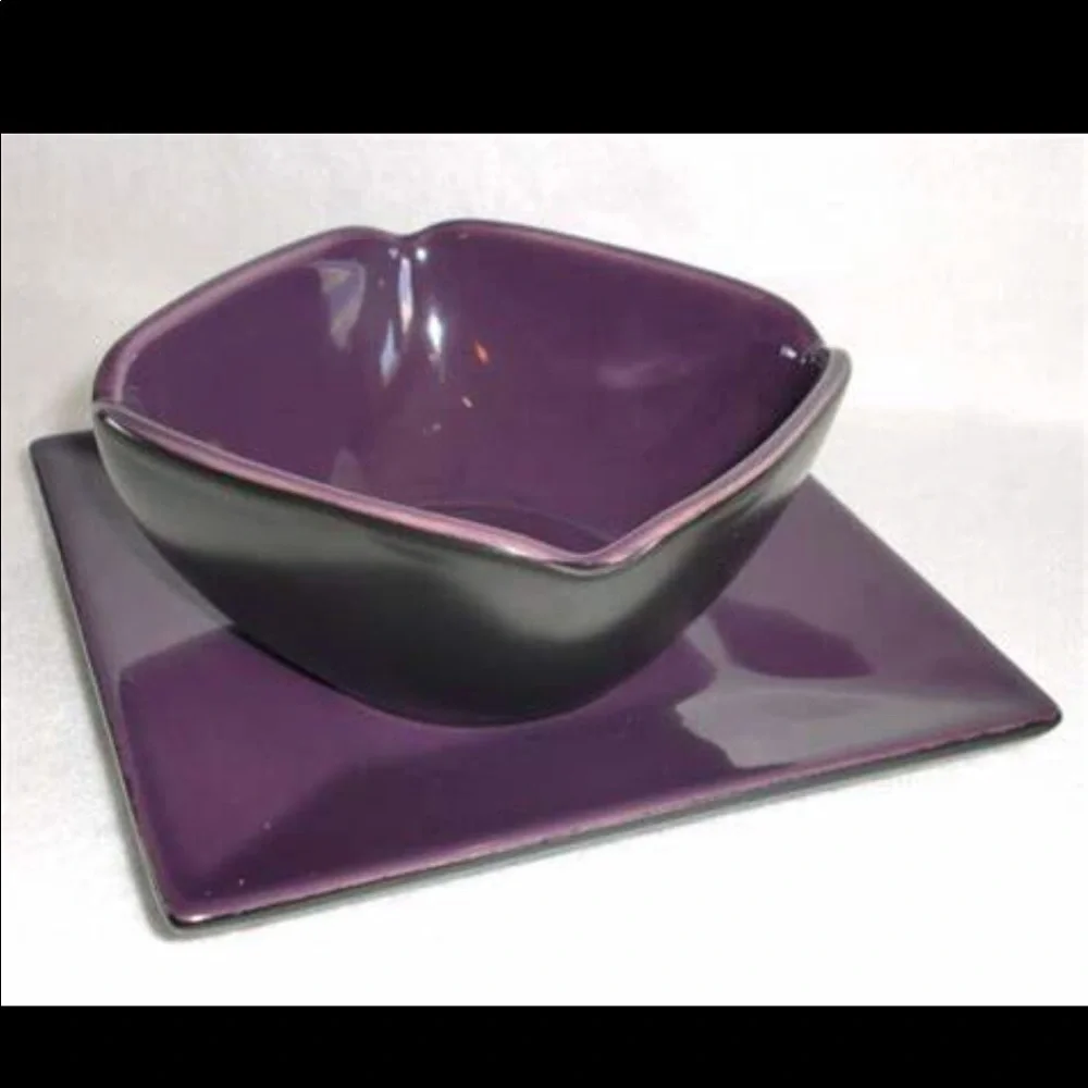 PartyLite Zen Purple Candle Holder and Plate Mint Condition